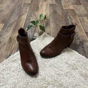 Vince Camuto Size 8 M Cognac Leather Buckle Block Heel Peamer Ankle Boots